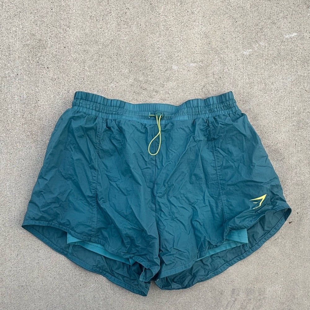 Gymshark Teal Shorts with Yellow Accent
